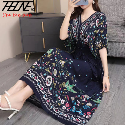 Bohemian floral Fashion Summer Dress 2024 Women Maxi long beach holiday travel Indian Clothes vestidos Para Mujer Vintage Casual - Dhavinci