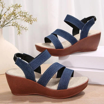 Fashion Denim High Heel Sandals for Women - Platform Wedge Summer Shoes - Dhavinci