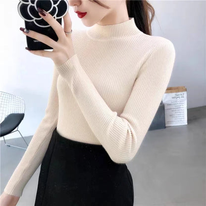 Autumn High Collar Skinny Sweater | Women’s Knit Pullover Tops - Dhavinci