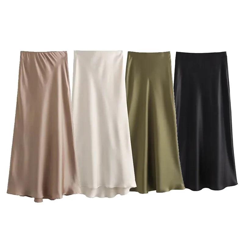 2025 Y2K High-Waisted A-Line Satin Skirt for Women | Casual Spring Skirt - Dhavinci