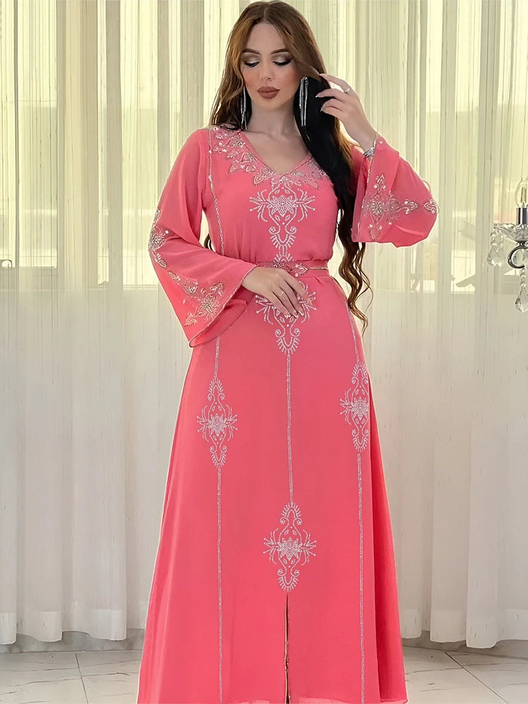 Eid Jalabiya Muslim Abaya | Elegant Diamond Lace-up Party Dress - Dhavinci