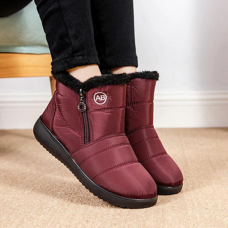 Waterproof Snow Boots - Faux Fur Plush Ankle Boots for Women - Dhavinci