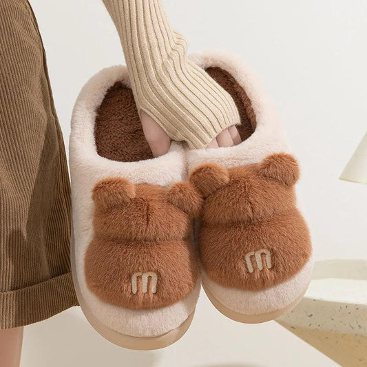 Bear-Themed Fluffy Winter Slippers for Women | Warm Home Shoes - Dhavinci