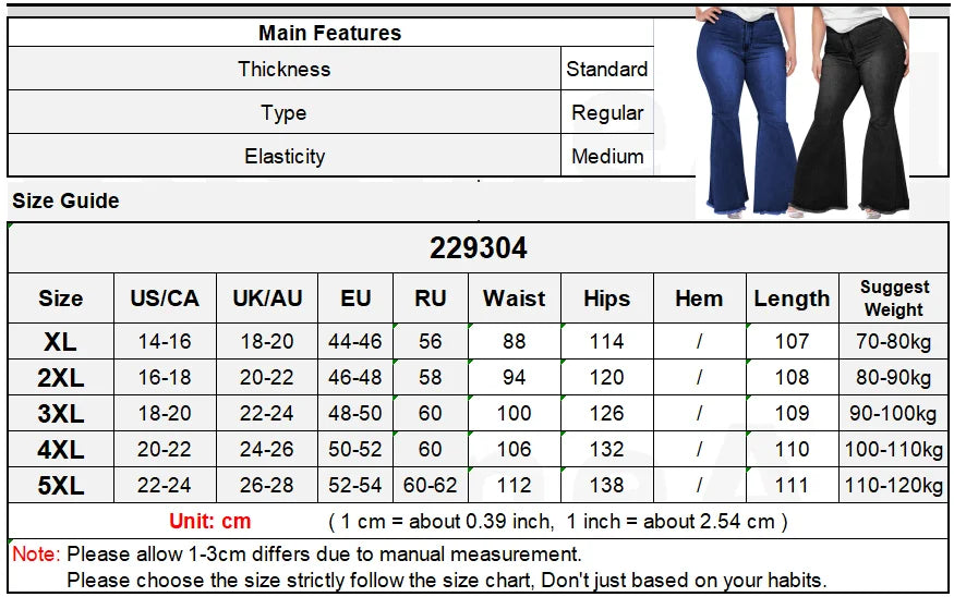 Plus Size High Waist Spliced Flared Jeans Mom 4XL Women Comfortable Elastic Tight Fringe Hem Wide Leg Trousers Women Bell Bottom - Dhavinci