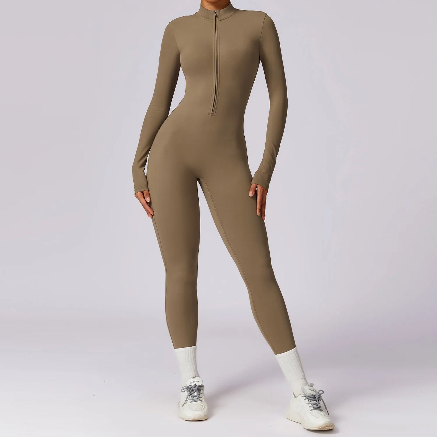 Zipper Long Sleeve Fitness Overalls | Women’s Quick-Dry Yoga Jumpsuit