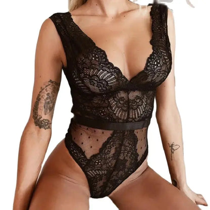 Deep V Lace Teddy | Sexy One-Piece Babydoll Mini Bodysuit