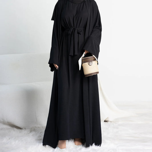 Luxury Open Abaya Kaftan Set | Dubai & Turkey Muslim Robe - Dhavinci