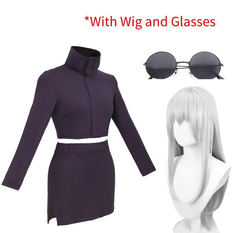 WENAM Gojo Satoru Cosplay Men Uniform Halloween Costumes for Women Cosplay Stretchy Fabric Purple Sexy Dress with Glasses Set - Dhavinci