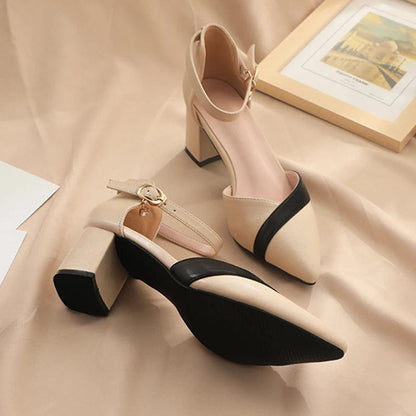 Mix Color Medium Heel Pumps for Women - Pointed Toe Ankle Strap - Dhavinci