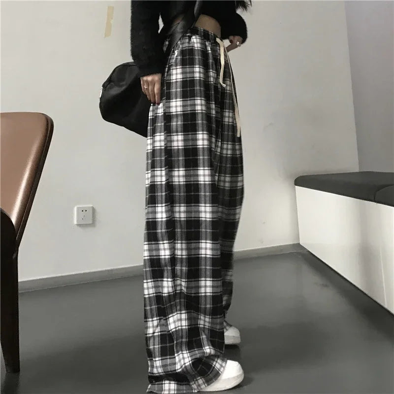 Trendy Black & White Plaid Women’s Pants | Summer Wide-Leg Trousers - Dhavinci