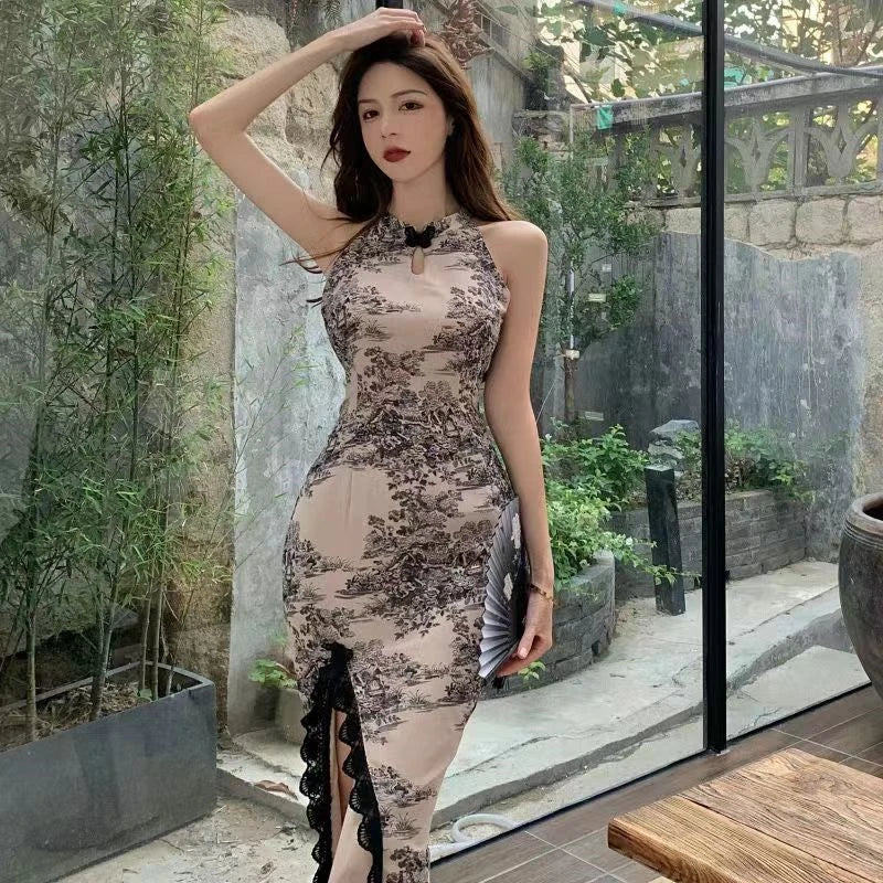 Elegant Modern Qipao Dress | Ink Wash Cheongsam for Women - Dhavinci