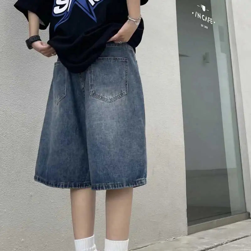 High Street Retro Blue Jeans Shorts Women Summer New Baggy Wide Leg Denim Half Pants Fashion Streetwear Y2k Clothing Oversize - Dhavinci