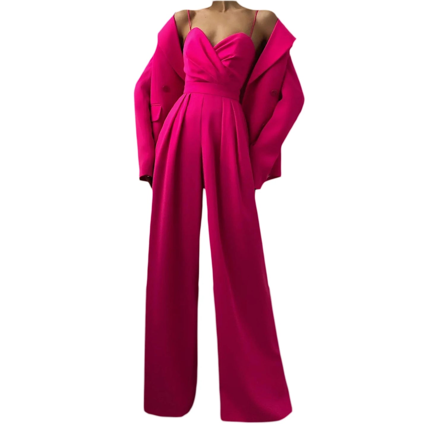 Elegant Ladies Jumpsuit | V-Neck, Lace Embroidered, Wide Leg - Dhavinci