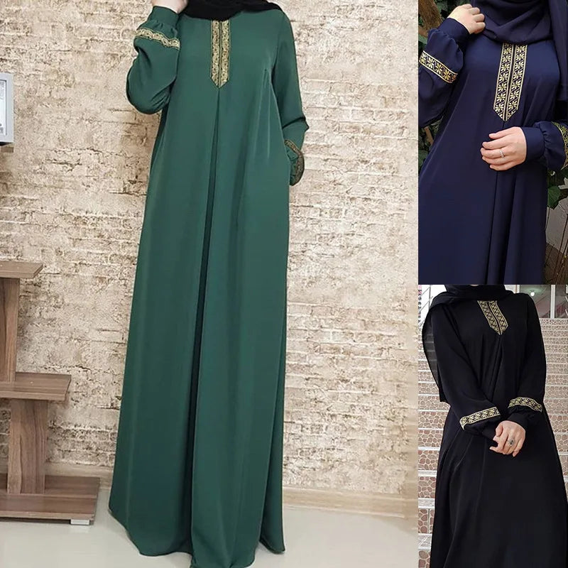 Muslim Ethnic Style Print Abayas Plus Size Dubai Dresses For Women 4xl 5xl Long Sleeve Loose Casual Robe Fashion Ramadan Dress - Dhavinci