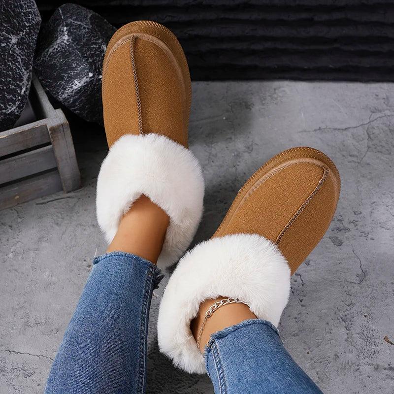 Faux Fur Winter Snow Boots for Women | Warm Suede Ankle Boots - Dhavinci