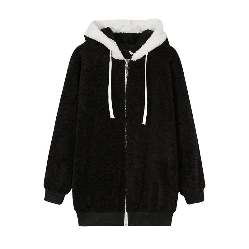 Loose Plush Zipper Hooded Jacket for Women | Autumn & Winter New Style - Dhavinci