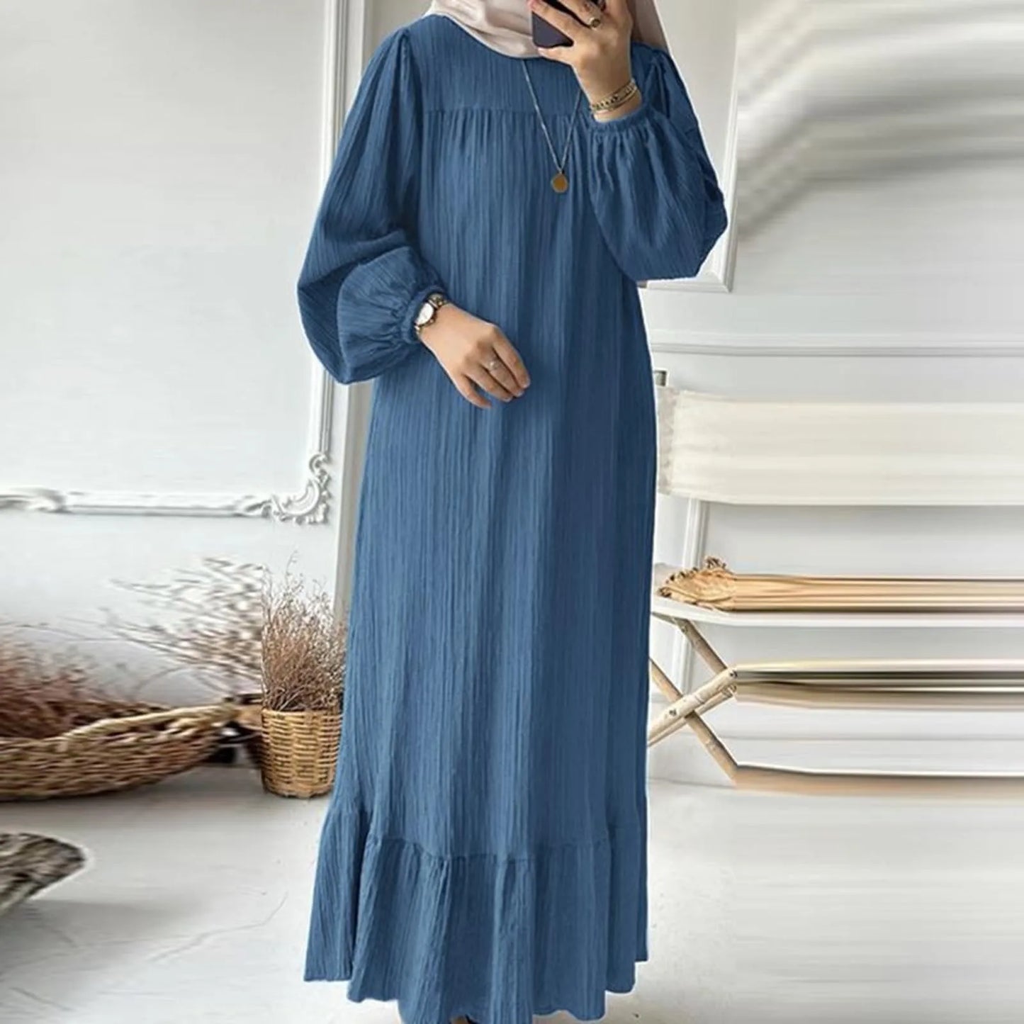 Eid Khimar Long Sleeve Abaya | Modest Dubai Turkey Islam Robe for Women - Dhavinci