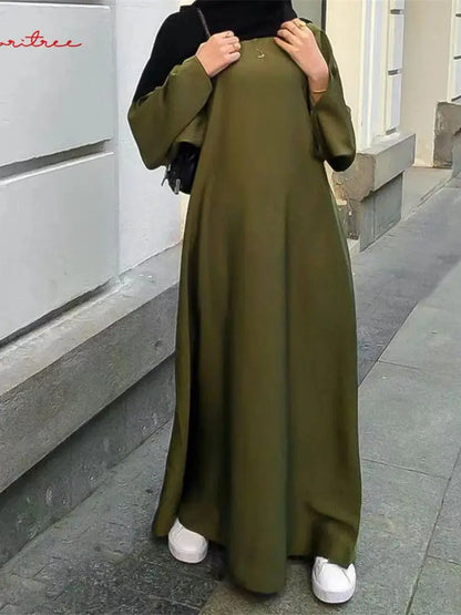 Fashion Satin Sliky Djellaba Muslim Dress Dubai Full Length Flare Sleeve Soft Shiny Abaya Dubai Turkey Muslim Islam Robe WY921 - Dhavinci