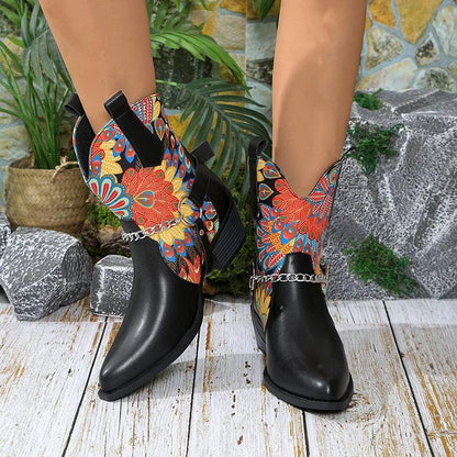 Western Cowboy Boots for Women | Pointed Toe High Heel Ankle Boots - Dhavinci