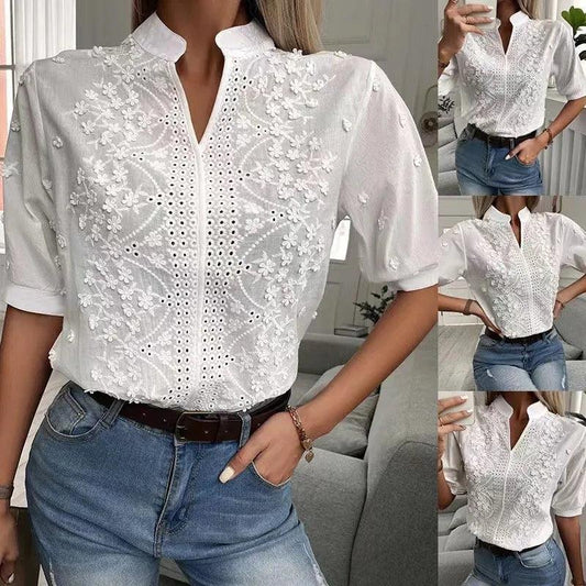 Vintage White Crochet Blouse | Women’s Elegant Summer Top - Dhavinci