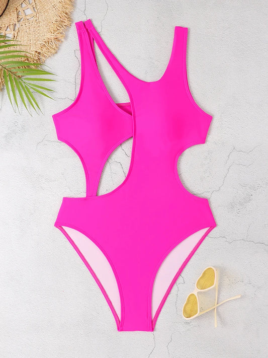 Solid One-Piece Swimsuit for Women | Sexy Sling Hollow-Out Monokini - Dhavinci