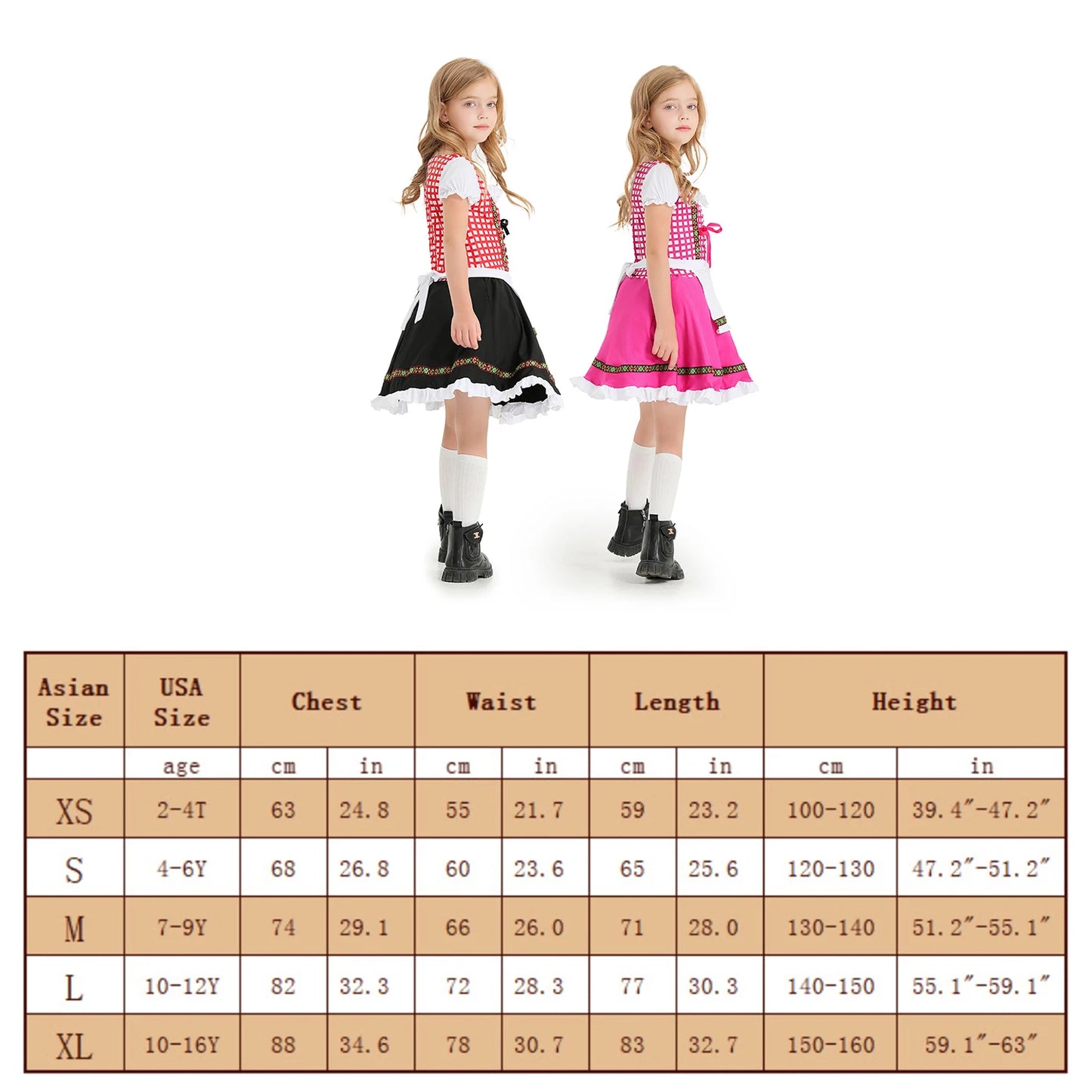 Oktoberfest Beer Kid Girls Costume Traditional German Fraulein Bavarian Dirndl Dress Child - Dhavinci