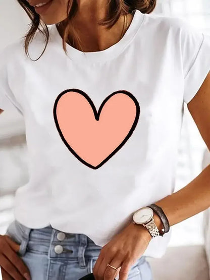 Casual Love Heart Graphic Tee for Women | Sweet Watercolor Summer Shirt - Dhavinci