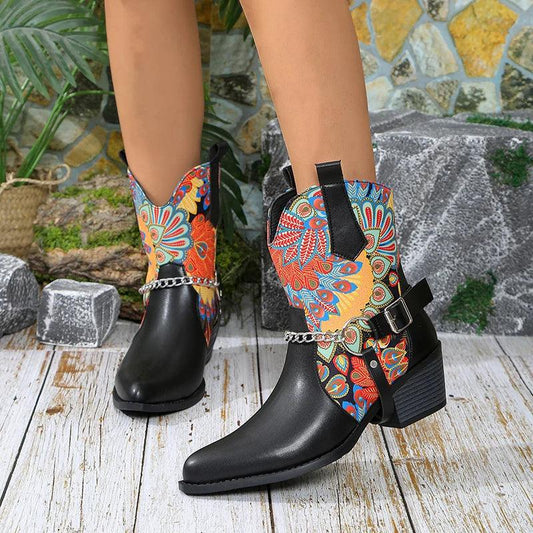 Western Cowboy Boots for Women | Pointed Toe High Heel Ankle Boots - Dhavinci