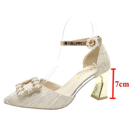 Bling Crystal Thin Heels Pumps for Women - Elegant Ankle Strap - Dhavinci