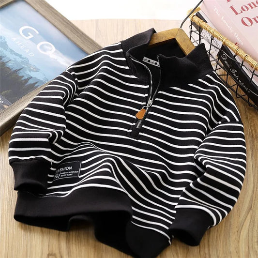 Kids' Striped Sweatshirt Coat | Casual Pullover Sportswear (4-14Y) - Dhavinci