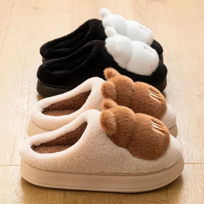 Bear-Themed Fluffy Winter Slippers for Women | Warm Home Shoes - Dhavinci