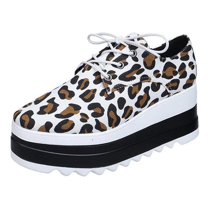 Leopard Print Platform Sneakers for Women | Chunky Bottom Lace-Up Shoes - Dhavinci