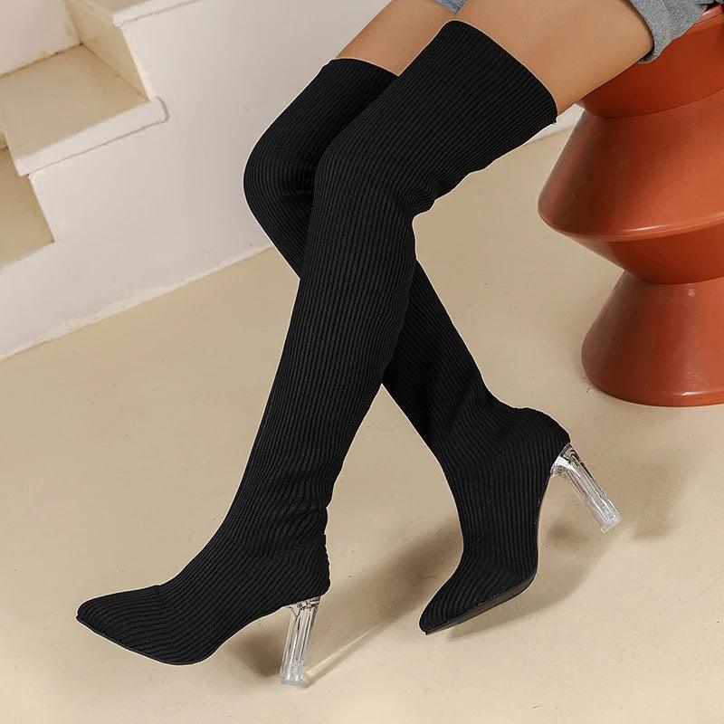 Sexy Over-the-Knee Boots for Women | Transparent Heel Thigh High Boots - Dhavinci