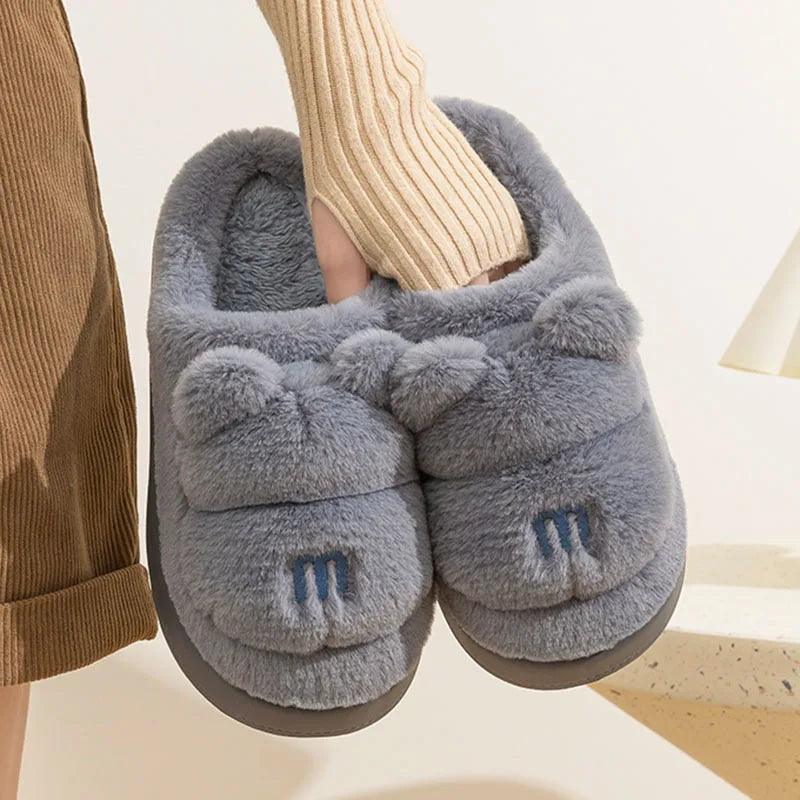 Bear-Themed Fluffy Winter Slippers for Women | Warm Home Shoes - Dhavinci