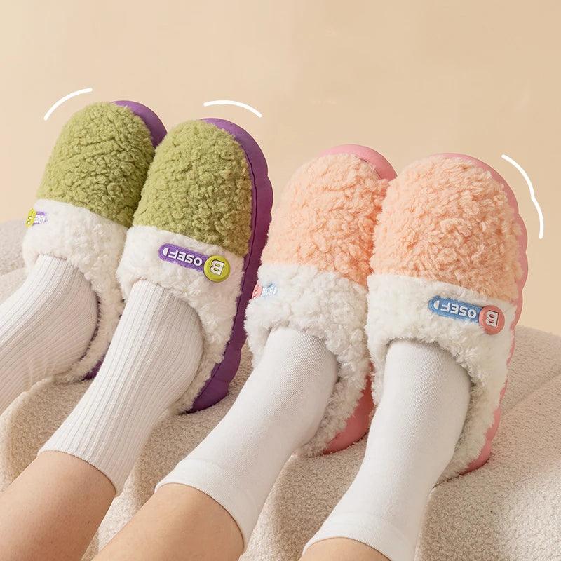 Winter Fluffy Slippers for Women | Closed-Toe Plush Home Shoes - Dhavinci