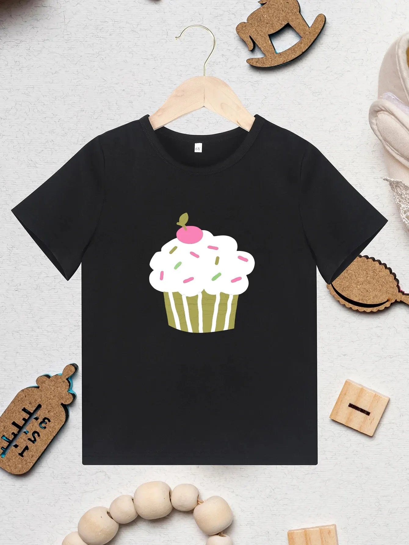 Girls Cupcake Graphic T-Shirt | Casual Short Sleeve Kids Top - Dhavinci