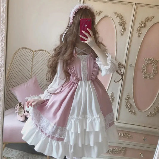 Alice in Wonderland Lolita OP Dress | Flouncing Lace Trim - Dhavinci