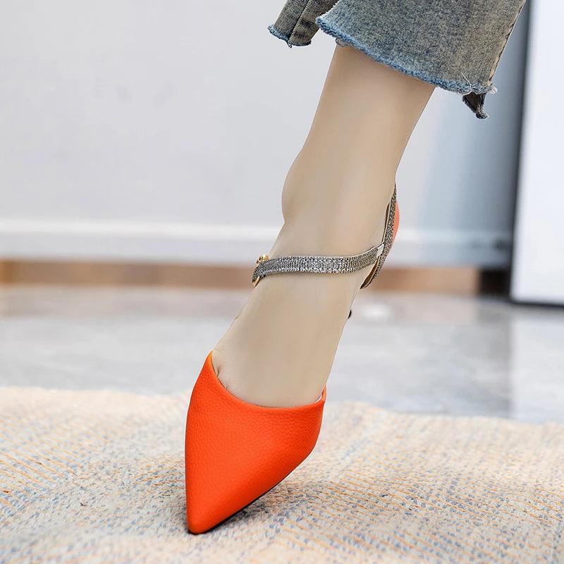 Mix Color Ankle Strap High Heels - Shining Patchwork Party Pumps - Dhavinci