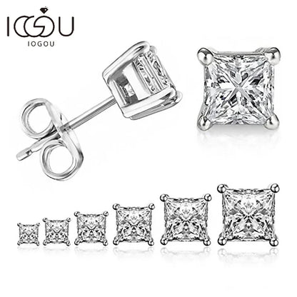 IOGOU 925 Sterling Silver Stud Earrings For Women 4-Claws Square Zirconia Earring Wedding Engagement Bridal Diamond Jewelry Gift - Dhavinci