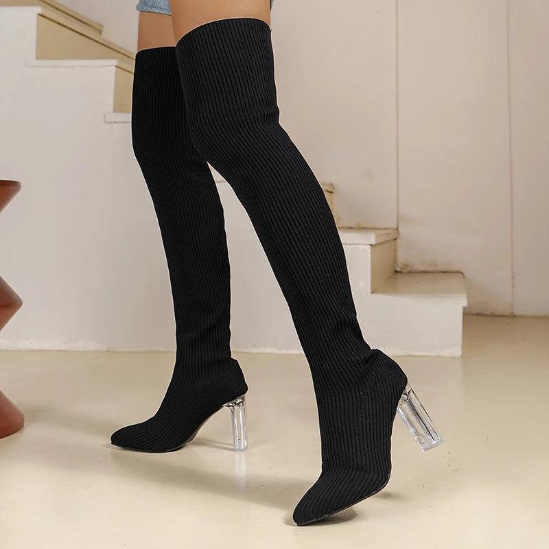 Sexy Over-the-Knee Boots for Women | Transparent Heel Thigh High Boots - Dhavinci