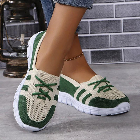 Mix Color Breathable Knitting Sneakers | Women's Fashion Casual Lace-Up Flats - Dhavinci