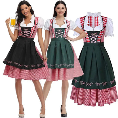 Woman Oktoberfest Plaid Dirndl Dress German Bavarian Beer Wench Waitress Cosplay Costume Halloween Carnival Party Dress - Dhavinci