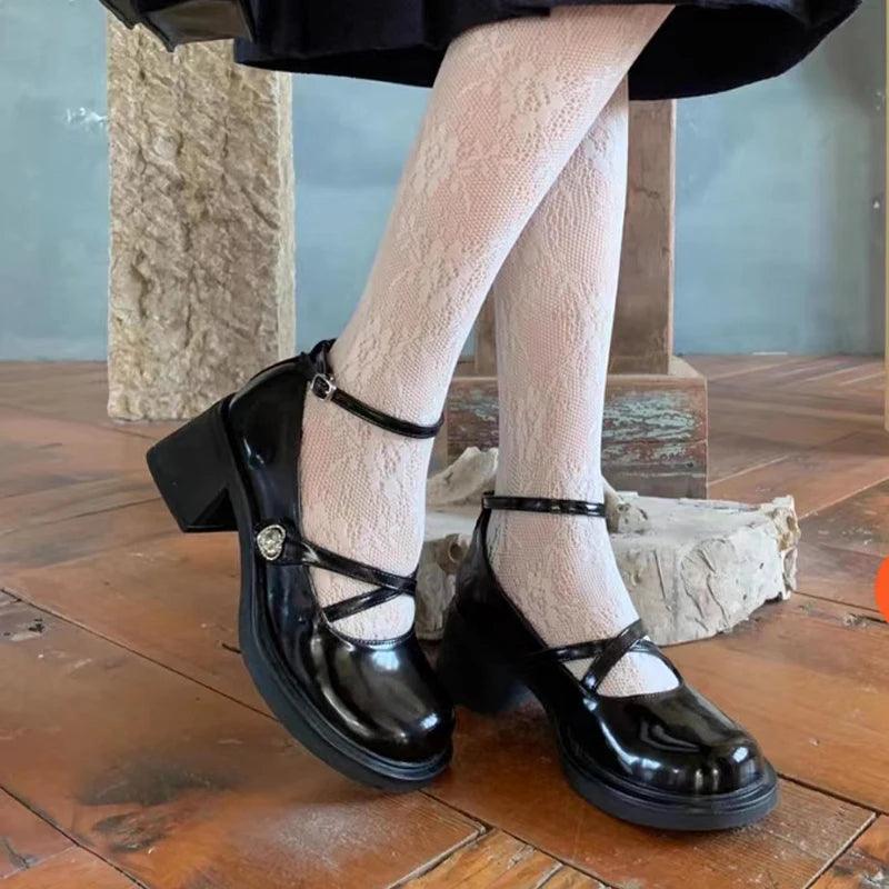 Cross Strap Thick Heel Mary Janes for Women | High Heel Pumps - Dhavinci