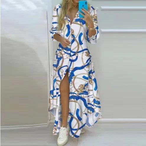 Boho Printed Long Shirt Dress | Casual Maxi Dresses for Women - Dhavinci