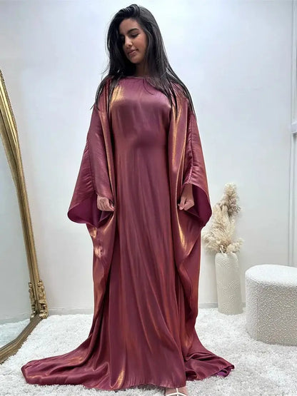 Ramadan Summer Batwing Sleeve Satin Butterfly Abaya Islam Muslim Maxi Dress Kebaya Women Kaftan Robe Musulmane Femme Vestidos - Dhavinci