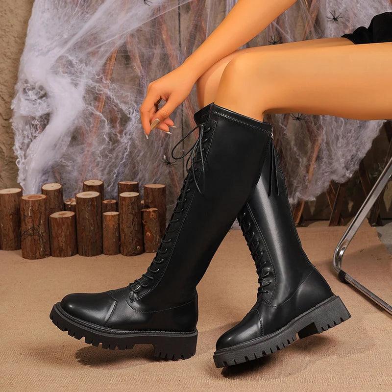 Leather Knee-High Boots for Women | Warm, Non-Slip Winter Motorcycle Boots - Dhavinci