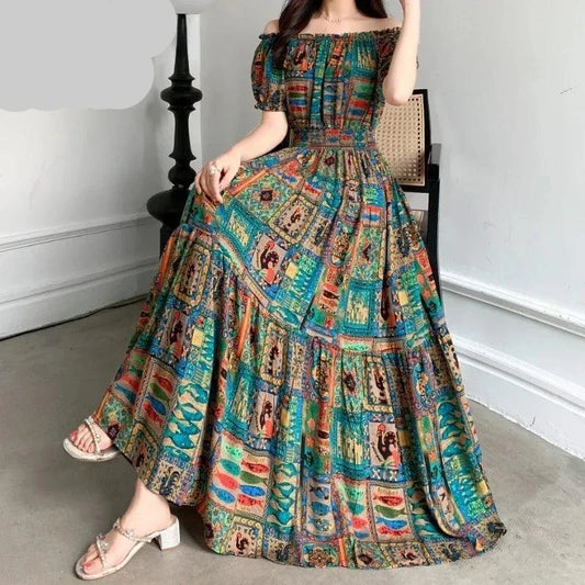 Bohemian Floral Maxi Dress for Women | Summer Cotton Linen Casual - Dhavinci