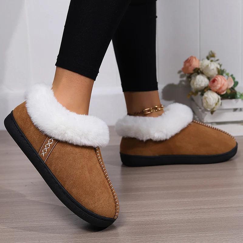 Fluffy Indoor Slippers for Women | Warm Plush Suede House Shoes - Dhavinci