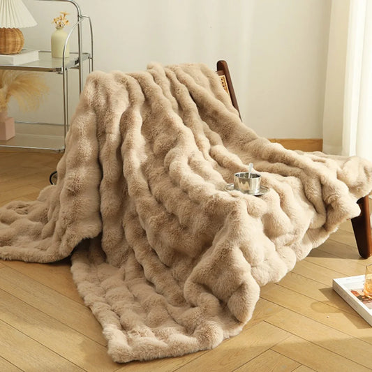 High-grade Faux Rabbit Fur Blanket Autumn Winter Soft Thick Warm Sofa Blanket Bedroom Bedding Nap Blanket Home Decor - Dhavinci