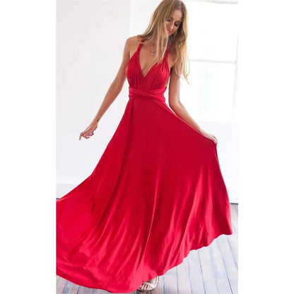 Sexy Multiway Wrap Red Maxi Dress | Convertible Boho Bridesmaid Dress - Dhavinci